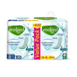 مولبد فوط صحية ماكسي ضد البكتريا اكسترا لونج 20 قطعة | Molped Pads Sanitary Maxi Anti Bacteria Extra Long 20 Piece