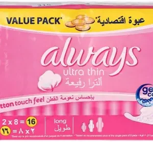 الويز الترا ثين ملمس قطنى طويله عبوه اقتصادية 16 قطعه | Always Ultra Thyn Texture Qtna Long Abwh Economy 16 Piece