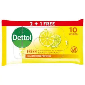 ديتول مناديل مبللة مضادة للبكتيريا  فريش 10 مناديل (2+1) - عرض خاص | Dettol Anti Bacterial Wipes 10Pcs Fresh (2+1) Promo #