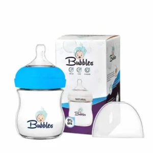بابلز ببرونة ناتشورال بدون يد رضع 150 مل / لبني | Bubbles Feeding Bottle Natural Without Hand Infants 150 Ml / Light Blue