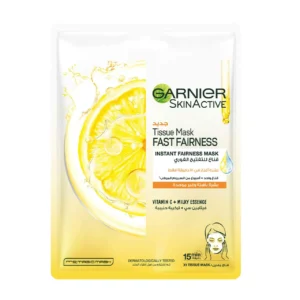 غارنييه قناع ورقي للوجه فاست فيرنيس للتفتيح الفوري بفيتامين سي | Garnier Tissue Mask Fast Bright Vit. C & Lemon Essence