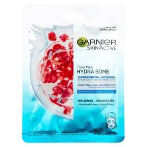 غارنييه قناع ورقي للوجه للترطيب الفائق وموازن للبشرة بخلاصة الرمان و الهيلورونك اسيد | Garnier Tissue Mask Hyra Bomb Pomegranate&Hyaluronic Acid