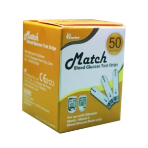 ماتك دم جلوكوس اختبار 50 شرائط شرائط لتحليل السكر | Match Blood Glucose Test 50 Strips Strips Lthlyl Sugar