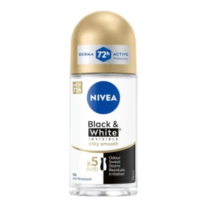 نيفيا مزيل عرق رول اون حريمي بلاك اند وايت جولد انفيزبل سيلكي سموث 50 مل ( عرض خاص ) | Nivea Deodorant Roll On Women Black And White Gold Anfyzbl Sylky Smwth 50 Ml ( Offer Special )