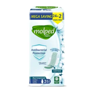 مولبد فوط صحية ماكسي ضد البكتريا اكسترا لونج 26 قطعة | Molped Pads Sanitary Maxi Anti Bacteria Extra Long 26 Piece
