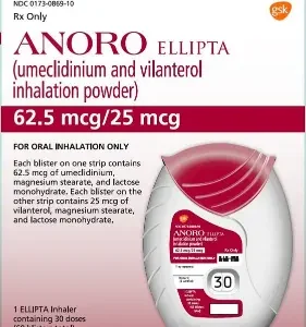 أنورو إيليبتا 62.5 / 25 ميكروجرام 30 جرعات بخاخ | Anoro Ellipta 62.5 / 25 Mcg 30 Doses Inhaler