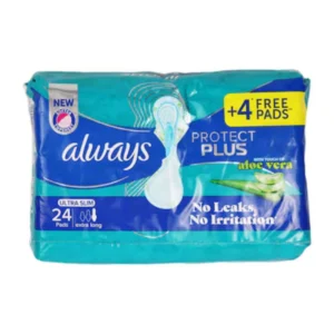 الويز الترا سليم بروتكت بلس الوفيرا فوط صحية طويله 26 قطعه | Always Ultra Slym Protect Plus Aloe Vera Pads Sanitary Long 26 Piece