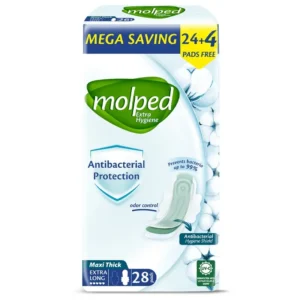 مولبد فوط صحية ماكسي ضد البكتريا اكسترا لونج 28 قطعة | Molped Pads Sanitary Maxi Anti Bacteria Extra Long 28 Piece