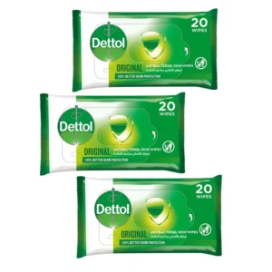 ديتول مناديل مبللة ضد البكتيريا اورجينال (2+1) 20 منديل - عرض خاص | Dettol Anti Bacterial Wipes 20Pcs Original (2+1) Promo #