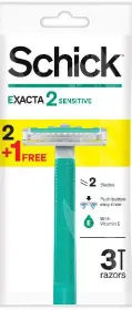 شيك اكزاكت2 شفرة حلاقة للبشرة الحساسة للرجال 3 قطع (2+1 هدية) - عرض خاص | Schick Akzakt2 Blade Shaving Skin Sensitive Men 3 Pieces (2+1 Gift) - Offer Special