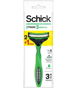 شيك اكستريم 3 شفرة حلاقة للبشرة الحساسة للرجال 3 قطع (2+1 هدية) - عرض خاص | Schick Extreme 3 Blade Shaving Skin Sensitive Men 3 Pieces (2+1 Gift) - Offer Special