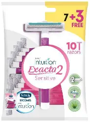 شيك اكزاكت2 شفرة حلاقة للبشرة الحساسة للنساء 10قطع (7+3 هدية) - عرض خاص | Schick Akzakt2 Blade Shaving Skin Sensitive Women 10Pieces (7+3 Gift) - Offer Special
