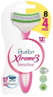شيك اكستريم 3 شفرة حلاقة للبشرة الحساسة للنساء 12 قطعة (8+4 هدية) - عرض خاص | Schick Extreme 3 Blade Shaving Skin Sensitive Women 12 Piece (8+4 Gift) - Offer Special