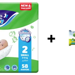 فاين بيبي حفاضات للاطفال رقم 2 58 حفاضة + ايزي مناديل مبللة 20 منديل - عرض خاص | Fine Baby Diapers Kids No 2 58 Diaper + Easy Wipes Wet 20 Wipe - Offer Special