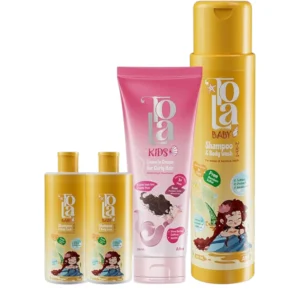 تولا (بيبى شامبو  250 مل +ليف ان كيدز 120 مل + بيبى شامبو 2* 80 مل) (عرض خاص) | Tola (Baby Sh.250Ml+Kids Leave In Curl.cr.120Ml+Baby Sh.2*80Ml) #