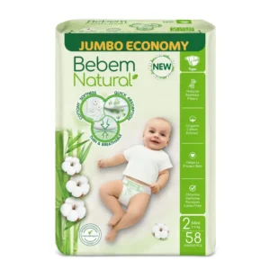 بيبيم ناتشورال جامبو ميني رقم.2 58قطع (3) حفاضة | Bebem Natural Jumbo Mini No.2 58pcs (3) Diaper