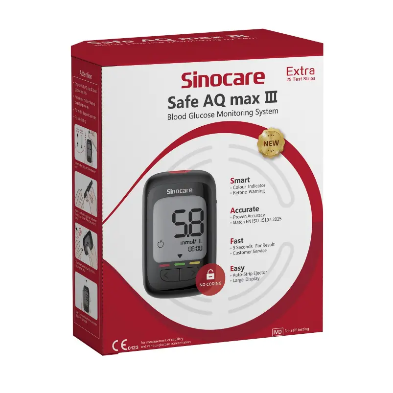 سينوكير ماكس 3 جهاز قياس السكر فى الدم + 75 شريط (عرض خاص) | Sinocare Max 3 Device Qyas Sugar In Blood + 75 Strip (Offer Special)