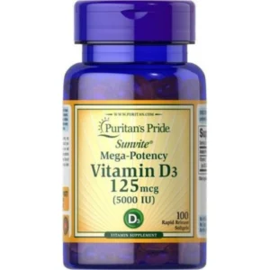 فيتامين - دي3 125 مجم (5000 وحدة دولية) 100 كبسولة (بيوريتانز برايد) | Vitamin - D3 125 Mg (5000 I.U.) 100 Cap (Puritans Pride)