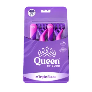 كوين باي لورد تريبل بلاديس 6+2 ديسب.رازورس+لوبراستريب روبير هاندل(كيو147)موف | Queen By Lord Triple Blades 6+2 Disp.Razors+Lubrastripe Rubber Handle(Q147)Mauve
