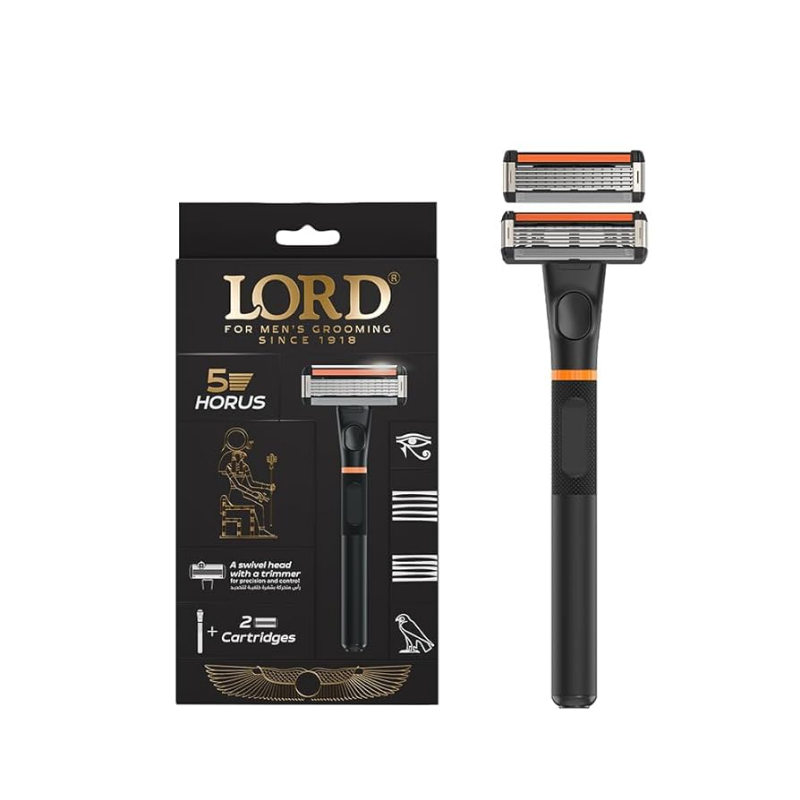 لورد هوروس 5 بلاد رازور-هاندل+2 خرطوشة دبليو/تريمير&لوبريكاتينج ستريب (له5097) | Lord Horus 5 Blade Razor-Handle+2 Cartridges W/Trimmer&Lubricating Strip (Lh5097)
