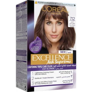 لوريال إيكسسيل. إتش.لون كريم. 7.12 أش كول لؤلؤي أشقر (15%) (#) | Loreal Excell. H.Color Cr. 7.12 Ash Cool Pearl Blonde (15%) (#)