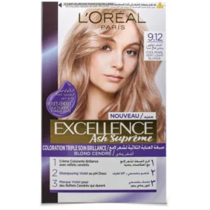 لوريال إيكسسيل. إتش.لون كريم. 9.12 أش كول لؤلؤي فيري لايت أشقر (15%) (#) | Loreal Excell. H.Color Cr. 9.12 Ash Cool Pearl Very Light Blonde (15%) (#)